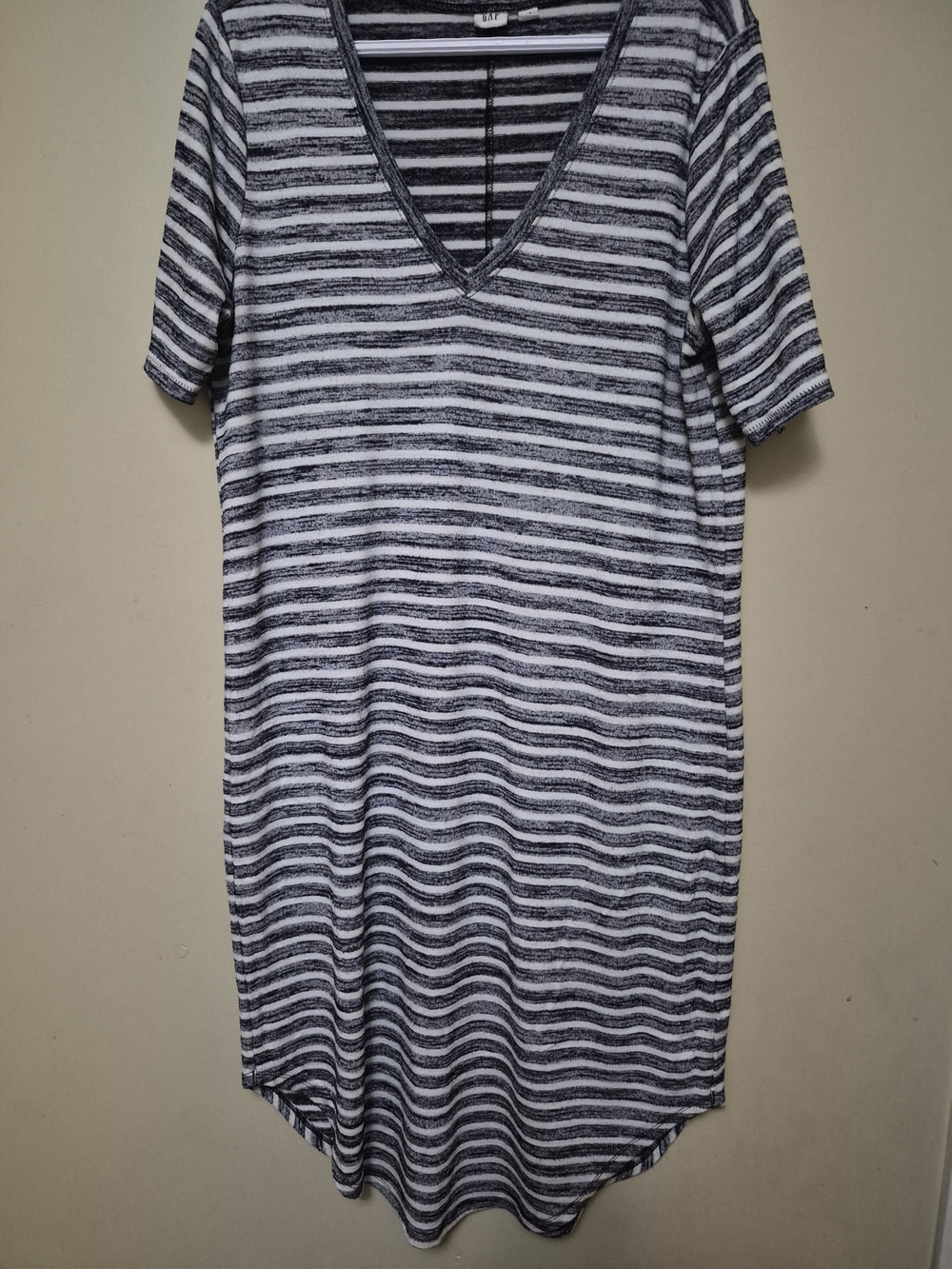 GAP Striped V-Neck High-Low Dress in Black and White